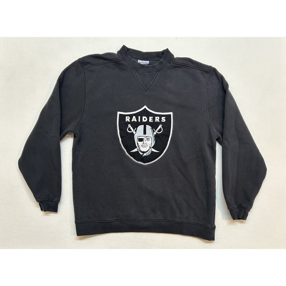 Raiders Reebok Sweatshirt Mens Black Pullover Embroidered Team Logo NFL Football